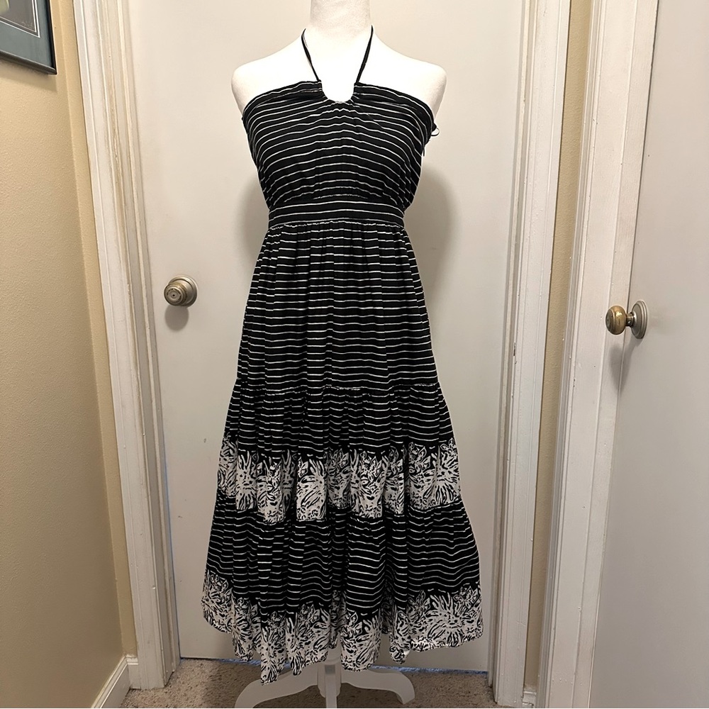 Vintage Gap Black and White Cotton Halter Dress Size 6